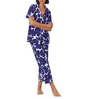 BedHead Organic Cotton Blend Floral Short Sleeve Notch Collar Knit Cropped Pajama Set