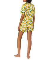 BedHead Lemon Fruit Print Short Sleeve Notch Collar Cotton Knit Shorty Pajama Set