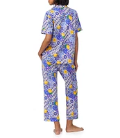 BedHead Organic Cotton Blend Lemon Fruit Print Short Sleeve Notch Collar Knit Cropped Pajama Set
