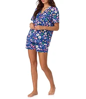 BedHead Organic Cotton Flower Market Print Short Sleeve Notch Collar Cotton Knit Shorty Pajama Set