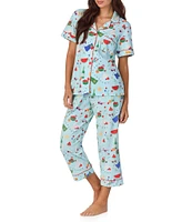 BedHead Organic Cotton Garden Grazing Print Short Sleeve Notch Collar Cropped Pajama Set