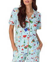 BedHead Organic Cotton Garden Grazing Print Short Sleeve Notch Collar Cropped Pajama Set