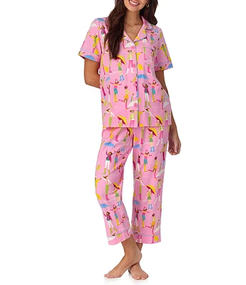 BedHead Organic Cotton Spring Showers Short Sleeve Notch Collar Cropped Pajama Set