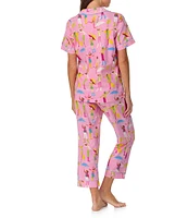 BedHead Organic Cotton Spring Showers Short Sleeve Notch Collar Cropped Pajama Set