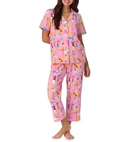 BedHead Organic Cotton Spring Showers Short Sleeve Notch Collar Cropped Pajama Set
