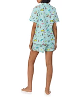BedHead Organic Cotton Surfside Snoopy Print Short Sleeve Notch Collar Cotton Knit Shorty Pajama Set