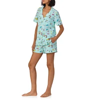 BedHead Organic Cotton Surfside Snoopy Print Short Sleeve Notch Collar Cotton Knit Shorty Pajama Set
