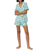 BedHead Organic Cotton Surfside Snoopy Print Short Sleeve Notch Collar Cotton Knit Shorty Pajama Set