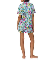 BedHead Organic Cotton Tropical Paradise Print Short Sleeve Notch Collar Cotton Knit Shorty Pajama Set