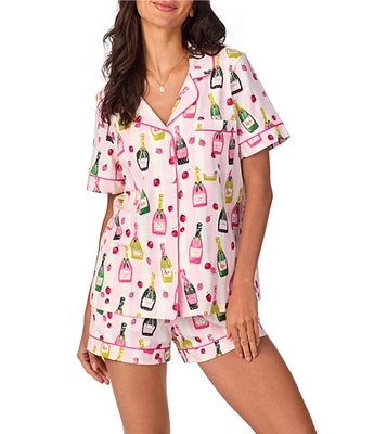 Bedhead Pajamas Champagne Toast Print Short Sleeve Notch Collar Knit Shorty Pajama Set