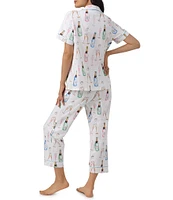 BedHead Champagne Wedding Print Short Sleeve Notch Collar Jersey Knit Cropped Pajama Set