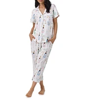 BedHead Champagne Wedding Print Short Sleeve Notch Collar Jersey Knit Cropped Pajama Set