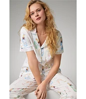 BedHead Champagne Wedding Print Short Sleeve Notch Collar Jersey Knit Cropped Pajama Set
