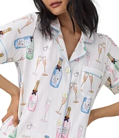 BedHead Champagne Wedding Print Short Sleeve Notch Collar Jersey Knit Cropped Pajama Set