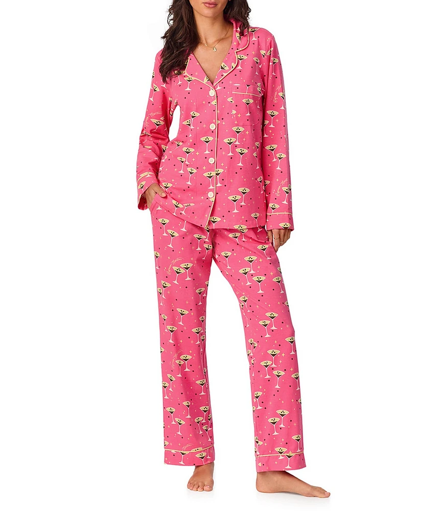 BedHead Pajamas Espresso Martini Print Knit Long Sleeve Notch Collar Pant Pajama Set