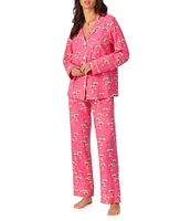 BedHead Pajamas Espresso Martini Print Knit Long Sleeve Notch Collar Pant Pajama Set