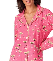 BedHead Pajamas Espresso Martini Print Knit Long Sleeve Notch Collar Pant Pajama Set