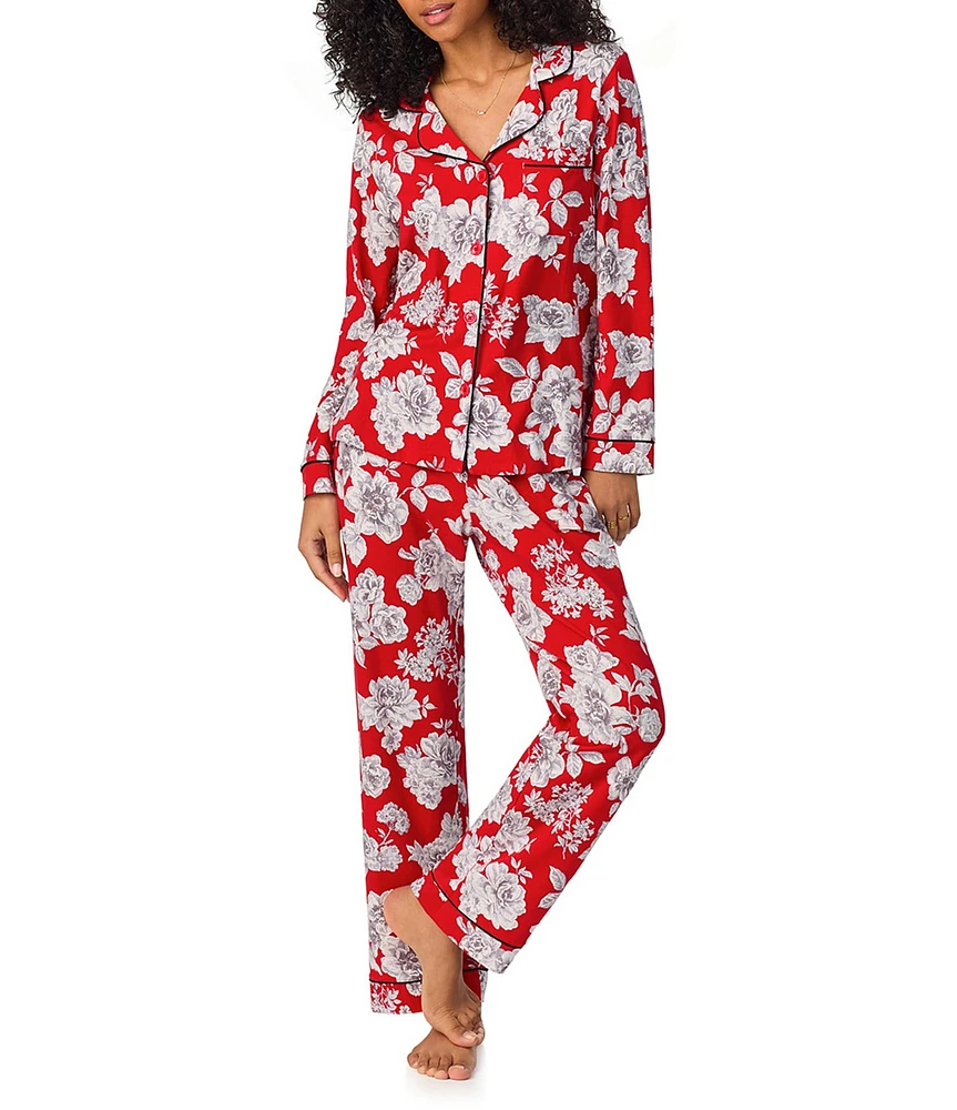 BedHead Pajamas Floral Long Sleeve Notch Collar Jersey Knit Holiday Pajama Set