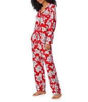 BedHead Pajamas Floral Long Sleeve Notch Collar Jersey Knit Holiday Pajama Set