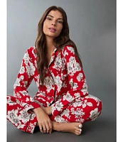 BedHead Pajamas Floral Long Sleeve Notch Collar Jersey Knit Holiday Pajama Set