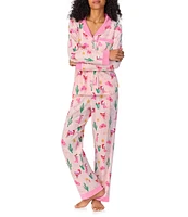 BedHead Pajamas Holiday Cowgirl Print Long Sleeve Notch Collar Jersey Knit Holiday Pajama Set