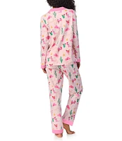 BedHead Pajamas Holiday Cowgirl Print Long Sleeve Notch Collar Jersey Knit Holiday Pajama Set