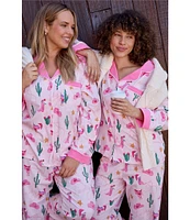 BedHead Pajamas Holiday Cowgirl Print Long Sleeve Notch Collar Jersey Knit Holiday Pajama Set