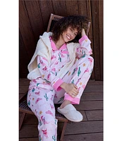 BedHead Pajamas Holiday Cowgirl Print Long Sleeve Notch Collar Jersey Knit Holiday Pajama Set