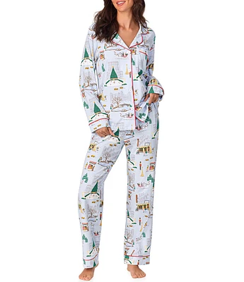 BedHead Pajamas Holiday in the City Long Sleeve Notch Collar Jersey Knit Holiday Pajama Set