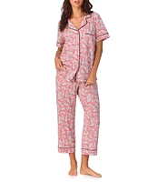 BedHead Pajamas Love Spot Print Short Sleeve Notch Collar Knit Cropped Pajama Set