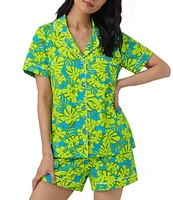 BedHead Pajamas Palm Print Knit Short Sleeve Notch Collar Shorty Pajama Set