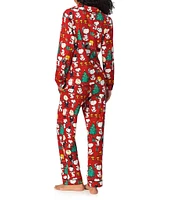 BedHead Pajamas Peanuts Holiday Party Print Long Sleeve Long Jersey Knit Holiday Pajama Set