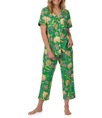 BedHead Pajamas Royal Garden Print Short Sleeve Notch Collar Cropped Pajama Set