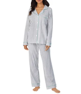 BedHead Pajamas Family Matching Stripe Print Long Sleeve Notch Collar Cotton Knit Pajama Set