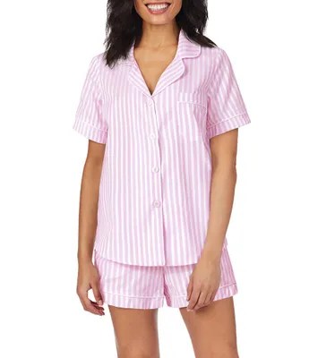 BedHead Pajamas Striped Print Notch Collar Woven Sateen Shorty Pajama Set