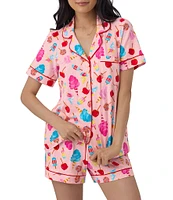 BedHead Pajamas Sweet Treat Print Short Sleeve Notch Collar Cotton Knit Shorty Pajama Set