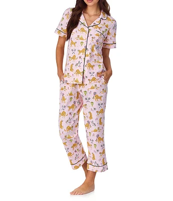 BedHead Tennis Cheetahs Short Sleeve Notch Collar Cropped Pajama Set