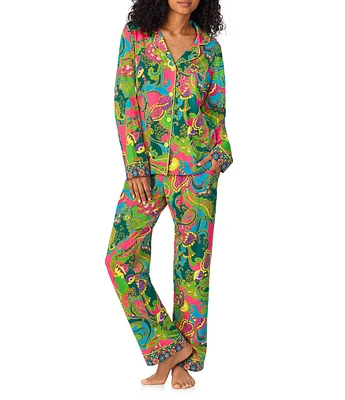 BedHead Pajamas x Trina Turk Allover Print Long Sleeve Notch Collar Long Pant Knit Pajama Set