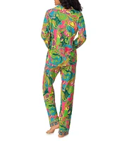 BedHead Pajamas x Trina Turk Allover Print Long Sleeve Notch Collar Long Pant Knit Pajama Set