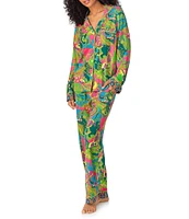 BedHead Pajamas x Trina Turk Allover Print Long Sleeve Notch Collar Long Pant Knit Pajama Set