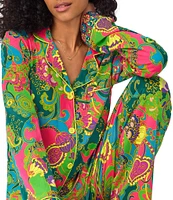 BedHead Pajamas x Trina Turk Allover Print Long Sleeve Notch Collar Long Pant Knit Pajama Set