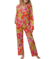 BedHead Pajamas x Trina Turk Botanical Print Long Sleeve Notch Collar Long Pant Pajama Set