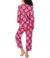 BedHead Pajamas x Trina Turk Space Cat Print Knit 3/4 Sleeve Notch Collar Cropped Pajama Set