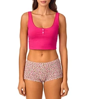 Bedhead Sleeveless Henley Knit Solid Cropped Tank Top