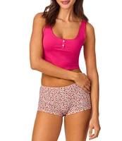 Bedhead Sleeveless Henley Knit Solid Cropped Tank Top