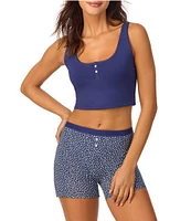 Bedhead Sleeveless Henley Knit Solid Cropped Tank Top