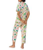 BedHead Vacation Print Short Sleeve Notch Collar Organic Cotton Blend Knit Cropped Pajama Set