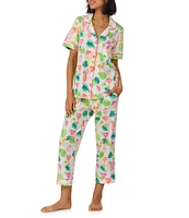 BedHead Vacation Print Short Sleeve Notch Collar Organic Cotton Blend Knit Cropped Pajama Set