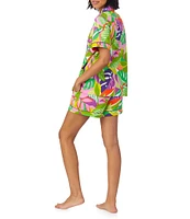 BedHead x Trina Turk Jungle Leaves Print Short Sleeve Notch Collar Organic Cotton Knit Shorty Pajama Set