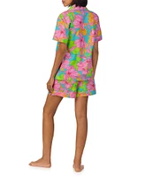 BedHead x Trina Turk Linear Floral Print Short Sleeve Notch Collar Organic Cotton Woven Shorty Pajama Set